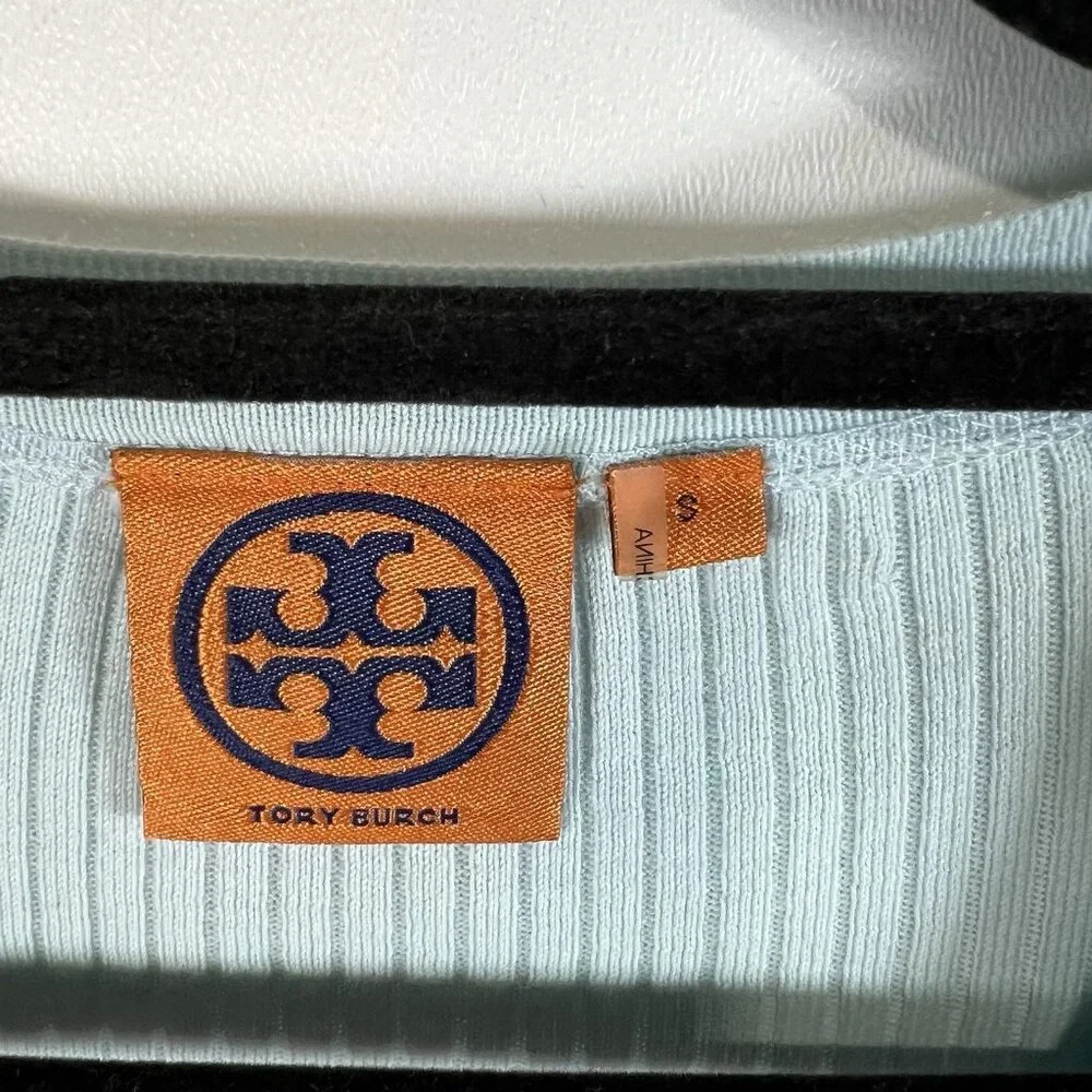 Tory Burch Cotton Long‎ Sleeve Cardigan Gold Button Sweater Sz Small Blue Luxury